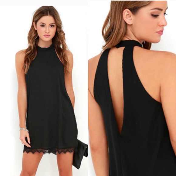 Lulus Dresses & Skirts - Black Lace Bottom Halter Dress